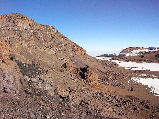 Uhuru Peak is on the ridge on the left